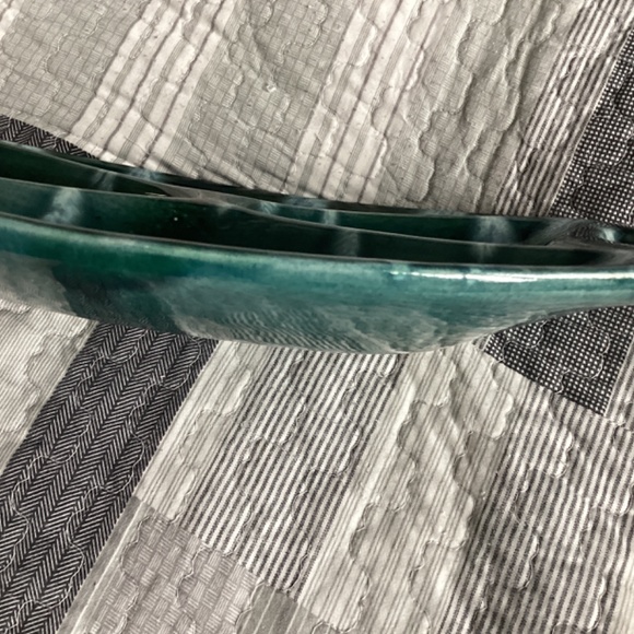 VINTAGE LARGE SIZE OVAL GLAZED POTTERY DIVIDED SERVING DISH WITH HANDLES - Picture 6 of 8